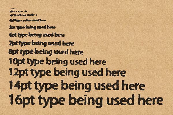 Example of different text sizes on kraft board