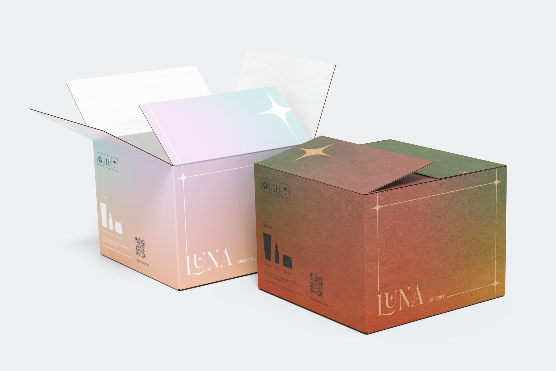 Two gradient LUNA packaging boxes