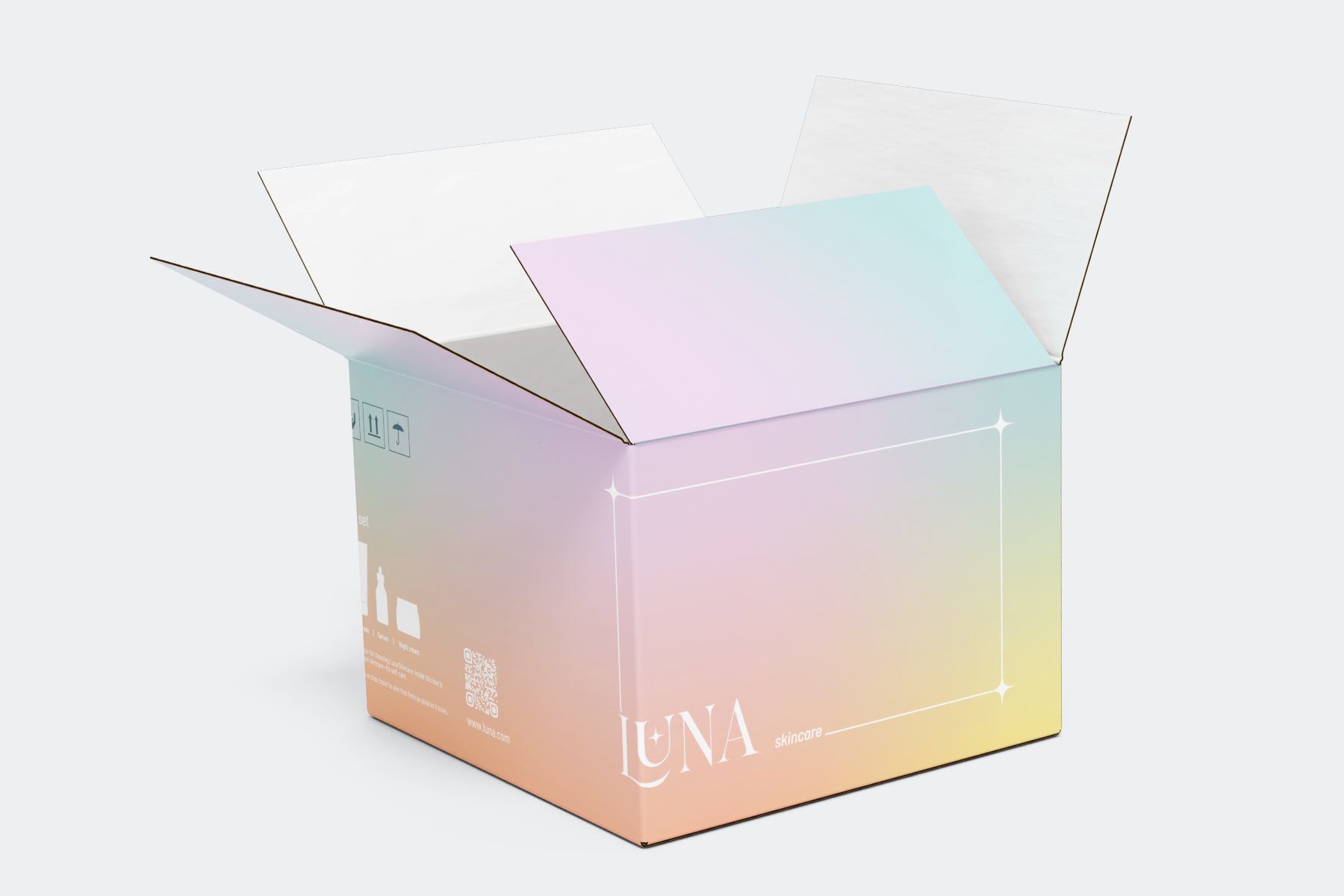 Open pastel LUNA packaging box